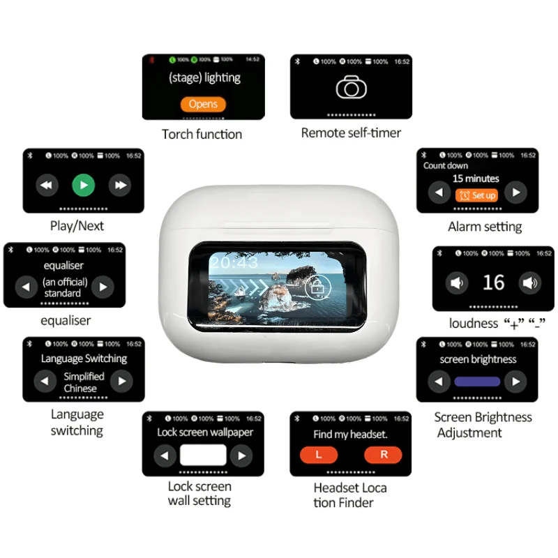 TouchPods S10 Pro ANC/ENC écouteurs sans fil Bluetooth, écran tactile LCD, réduction active du bruit, traducteur IA intelligent