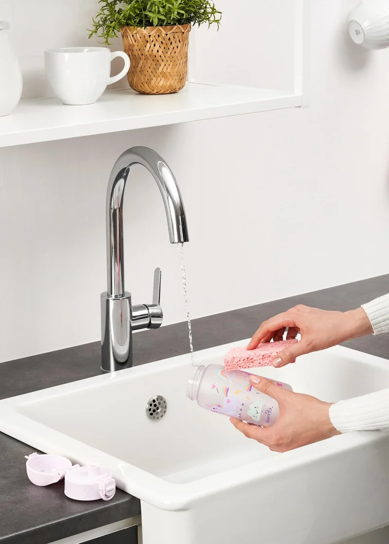 Ion8 Gourde Enfant, 350ml, Anti-Fuite, Facile à Ouvrir, Verrouillage Sécurisé, Lavable en Lave-Vaisselle, Sans BPA, Poignée de Transport, Facile à Nettoyer, Carbone Neutre, Motif Licornes