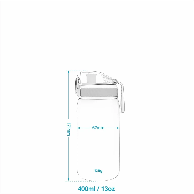 Ion8 Gourde Enfant Acier Inoxydable 400ml, Anti-Fuite, Facile à Ouvrir, Verrouillage Sécurisé, Lavable au Lave-Vaisselle, Poignée de Transport, Facile à Nettoyer, Durable, Aqua Métallisé