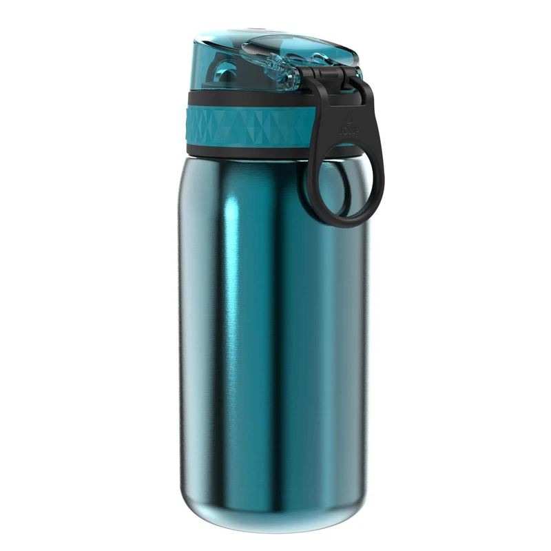 Ion8 Gourde Enfant Acier Inoxydable 400ml, Anti-Fuite, Facile à Ouvrir, Verrouillage Sécurisé, Lavable au Lave-Vaisselle, Poignée de Transport, Facile à Nettoyer, Durable, Aqua Métallisé