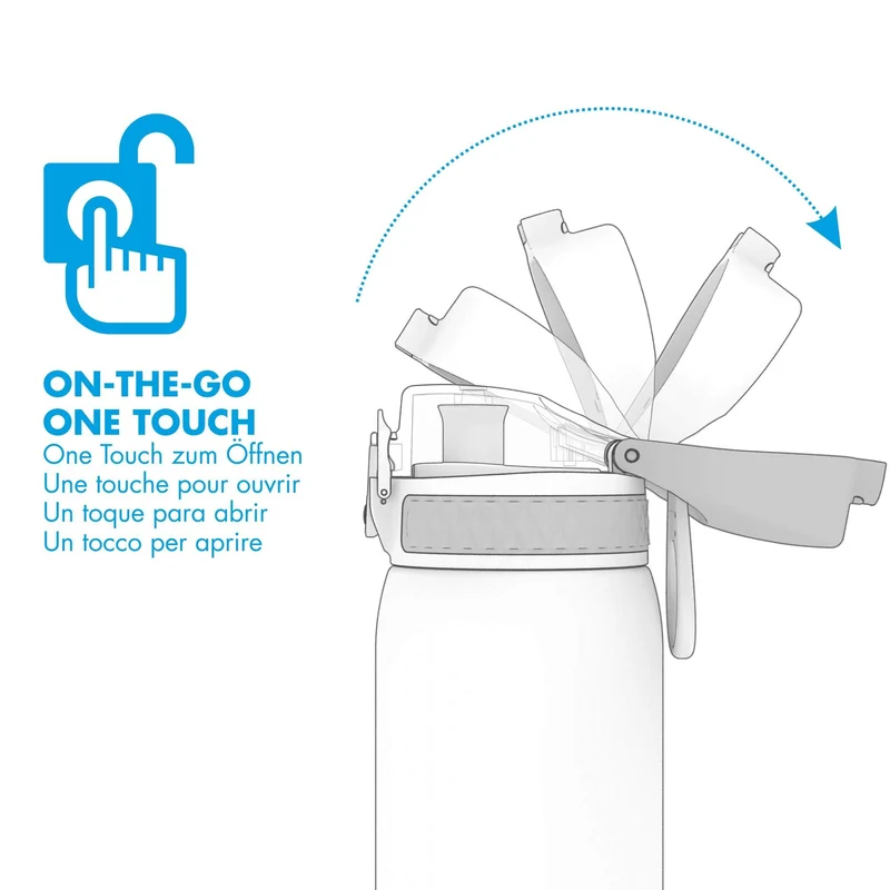 Ion8 Gourde Enfant Acier Inoxydable 400ml, Anti-Fuite, Facile à Ouvrir, Verrouillage Sécurisé, Lavable au Lave-Vaisselle, Poignée de Transport, Facile à Nettoyer, Durable, Aqua Métallisé