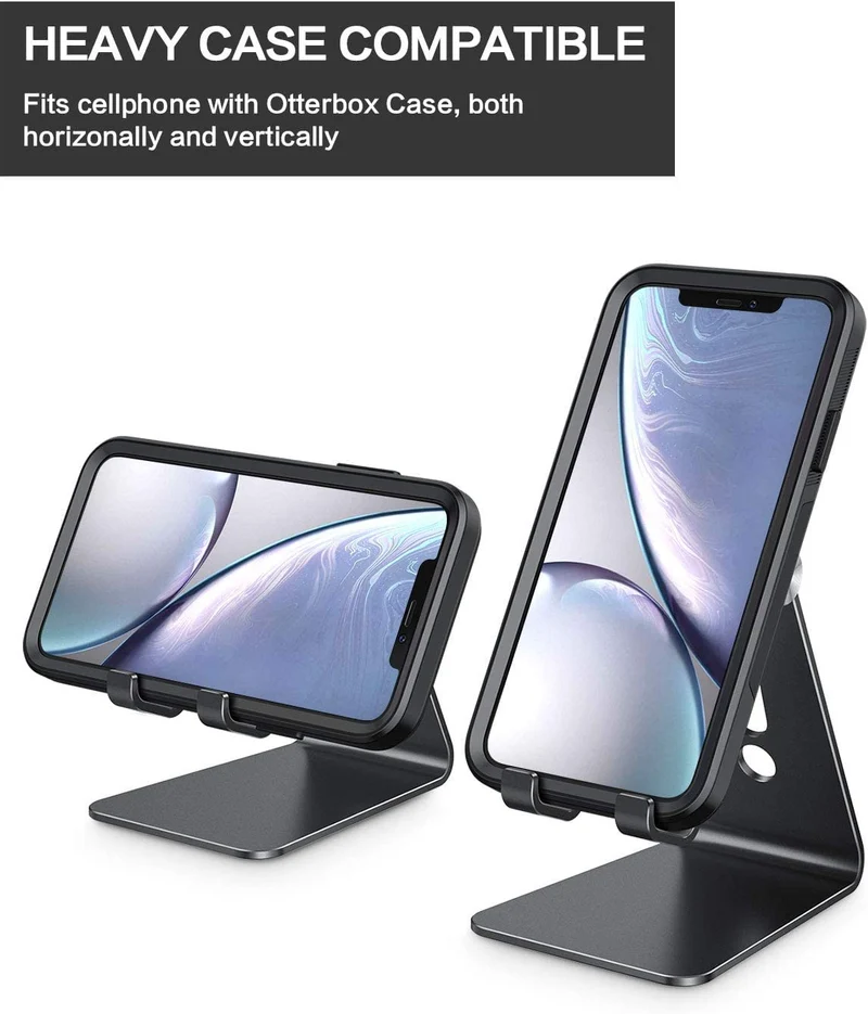 OMOTON Support de téléphone réglable, Support de téléphone Portable entièrement en Aluminium pour Filmer, Compatible avec iPhone 14 Pro/13/12/Pro Max/11 Pro/XR/XS Max/SE/8, Noir