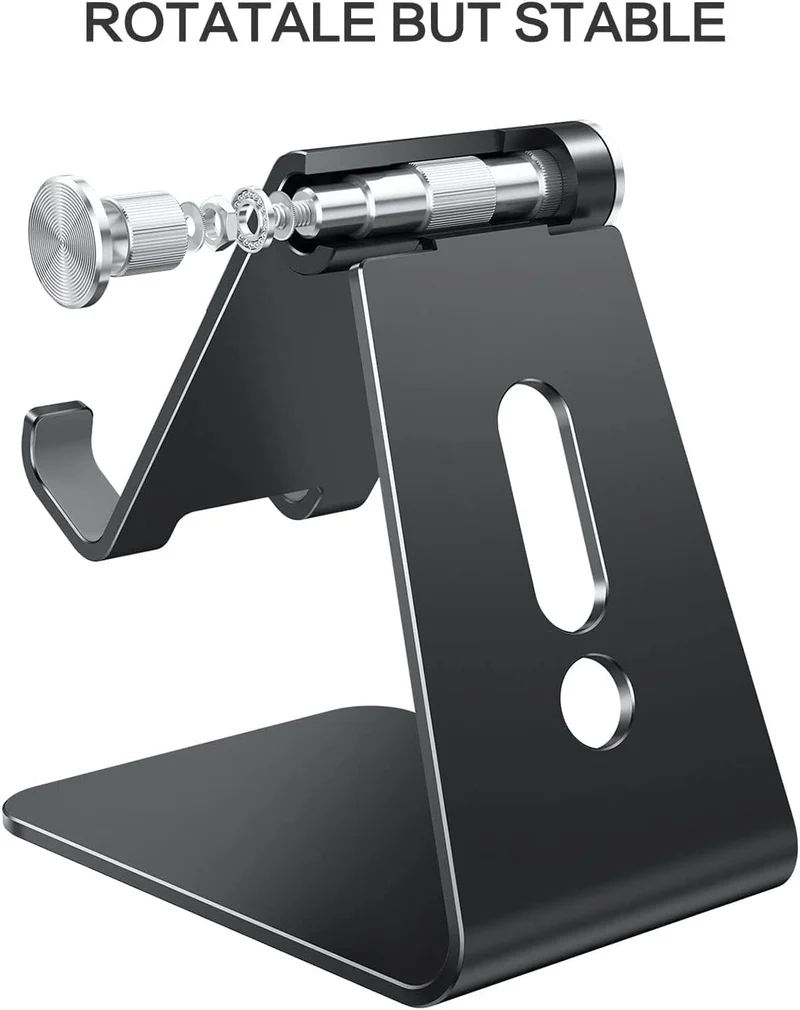 OMOTON Support de téléphone réglable, Support de téléphone Portable entièrement en Aluminium pour Filmer, Compatible avec iPhone 14 Pro/13/12/Pro Max/11 Pro/XR/XS Max/SE/8, Noir