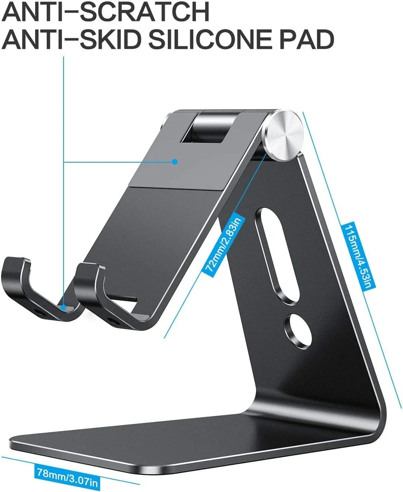 OMOTON Support de téléphone réglable, Support de téléphone Portable entièrement en Aluminium pour Filmer, Compatible avec iPhone 14 Pro/13/12/Pro Max/11 Pro/XR/XS Max/SE/8, Noir