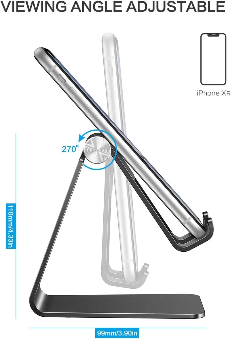 OMOTON Support de téléphone réglable, Support de téléphone Portable entièrement en Aluminium pour Filmer, Compatible avec iPhone 14 Pro/13/12/Pro Max/11 Pro/XR/XS Max/SE/8, Noir