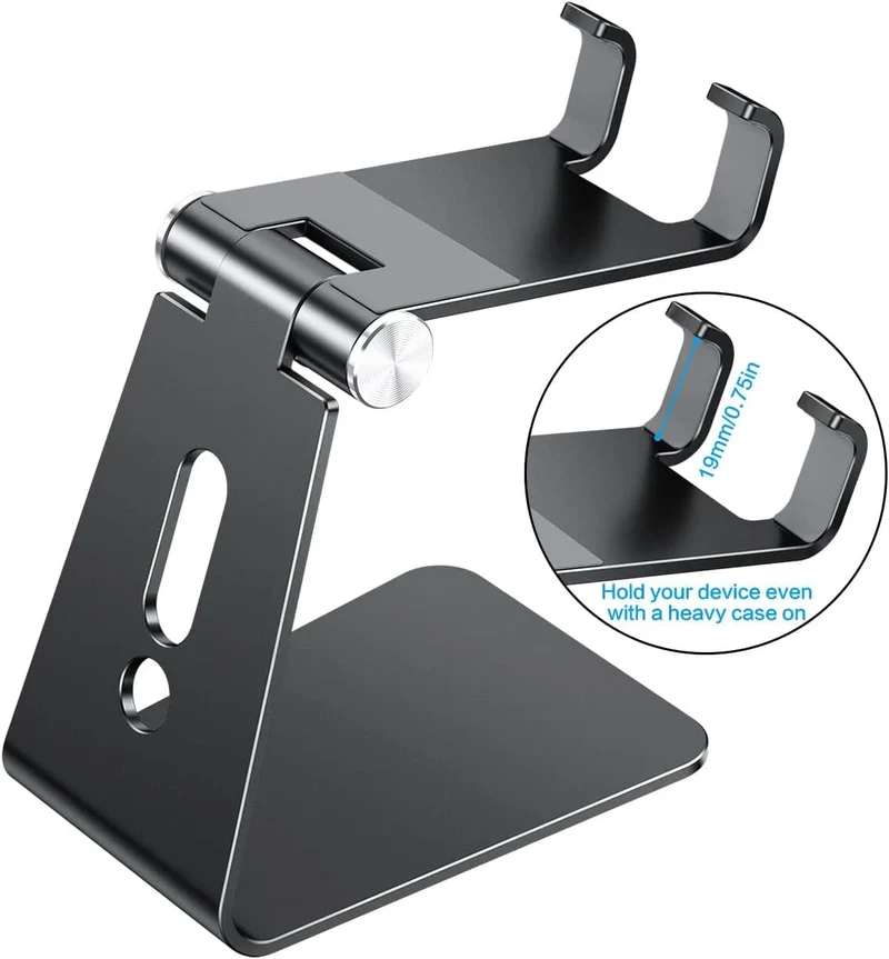 OMOTON Support de téléphone réglable, Support de téléphone Portable entièrement en Aluminium pour Filmer, Compatible avec iPhone 14 Pro/13/12/Pro Max/11 Pro/XR/XS Max/SE/8, Noir