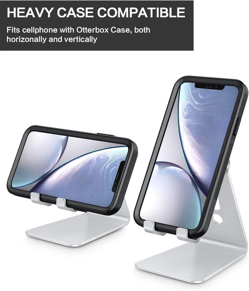 OMOTON Support Téléphone, Support Téléphone Bureau Multi-Angles Réglable, Support Téléphone Portable en Aluminium Compatible avec iPhone 13 Pro/13/12 Pro Max/12/11 Pro/XR, Samsung S20/S10/S9, Argenté