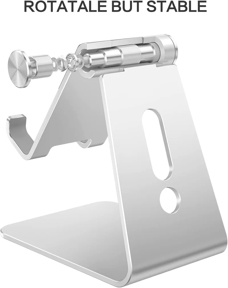 OMOTON Support Téléphone, Support Téléphone Bureau Multi-Angles Réglable, Support Téléphone Portable en Aluminium Compatible avec iPhone 13 Pro/13/12 Pro Max/12/11 Pro/XR, Samsung S20/S10/S9, Argenté
