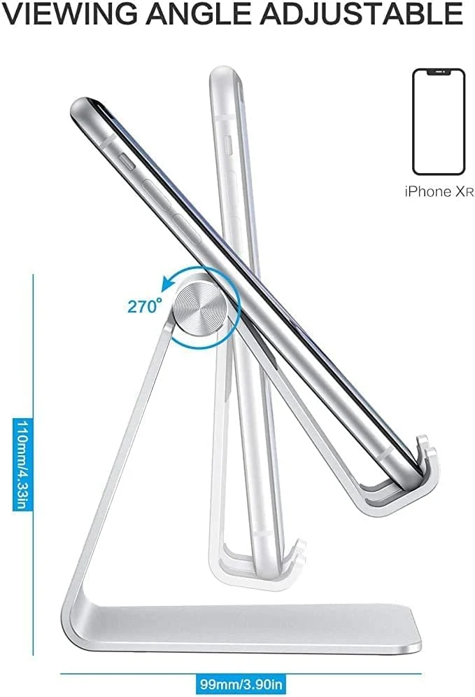 OMOTON Support Téléphone, Support Téléphone Bureau Multi-Angles Réglable, Support Téléphone Portable en Aluminium Compatible avec iPhone 13 Pro/13/12 Pro Max/12/11 Pro/XR, Samsung S20/S10/S9, Argenté