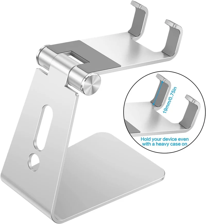 OMOTON Support Téléphone, Support Téléphone Bureau Multi-Angles Réglable, Support Téléphone Portable en Aluminium Compatible avec iPhone 13 Pro/13/12 Pro Max/12/11 Pro/XR, Samsung S20/S10/S9, Argenté