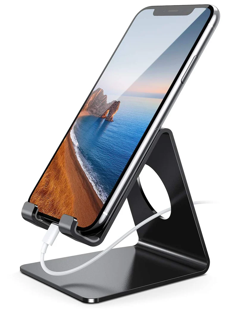 Lamicall Support Téléphone, Dock Téléphone - Support Téléphone Bureau pour iPhone 16 Pro Max Plus, 15/14/13/12 Pro Max Plus Mini XS XR X 8 7 6, Huawei, Samsung S10 S9 S8, d'autres Smartphones - Noir