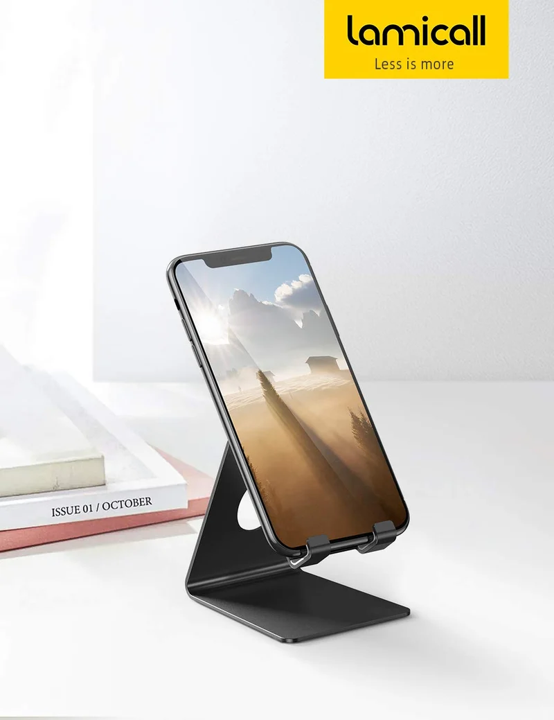 Lamicall Support Téléphone, Dock Téléphone - Support Téléphone Bureau pour iPhone 16 Pro Max Plus, 15/14/13/12 Pro Max Plus Mini XS XR X 8 7 6, Huawei, Samsung S10 S9 S8, d'autres Smartphones - Noir