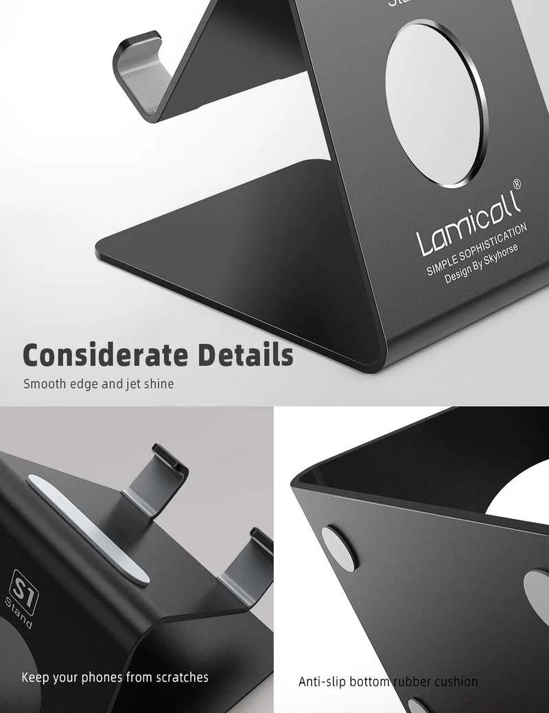 Lamicall Support Téléphone, Dock Téléphone - Support Téléphone Bureau pour iPhone 16 Pro Max Plus, 15/14/13/12 Pro Max Plus Mini XS XR X 8 7 6, Huawei, Samsung S10 S9 S8, d'autres Smartphones - Noir