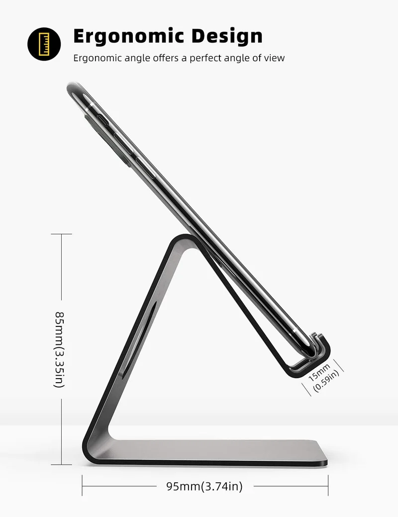 Lamicall Support Téléphone, Dock Téléphone - Support Téléphone Bureau pour iPhone 16 Pro Max Plus, 15/14/13/12 Pro Max Plus Mini XS XR X 8 7 6, Huawei, Samsung S10 S9 S8, d'autres Smartphones - Noir