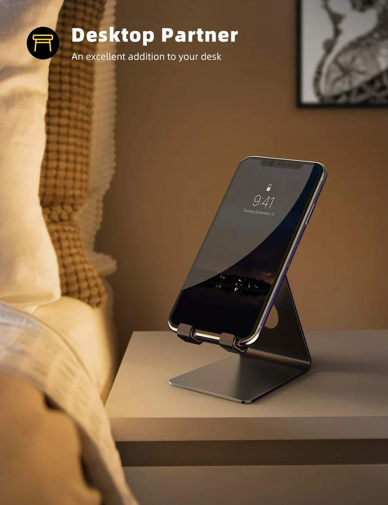 Lamicall Support Téléphone, Dock Téléphone - Support Téléphone Bureau pour iPhone 16 Pro Max Plus, 15/14/13/12 Pro Max Plus Mini XS XR X 8 7 6, Huawei, Samsung S10 S9 S8, d'autres Smartphones - Noir