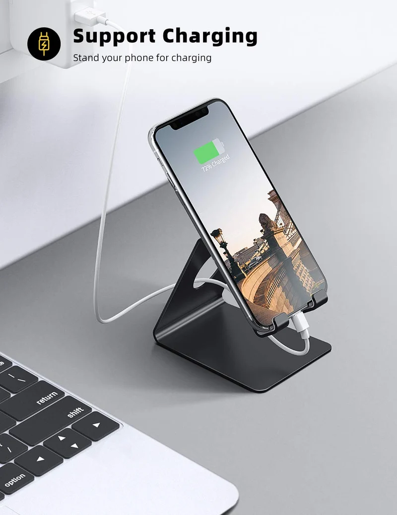 Lamicall Support Téléphone, Dock Téléphone - Support Téléphone Bureau pour iPhone 16 Pro Max Plus, 15/14/13/12 Pro Max Plus Mini XS XR X 8 7 6, Huawei, Samsung S10 S9 S8, d'autres Smartphones - Noir