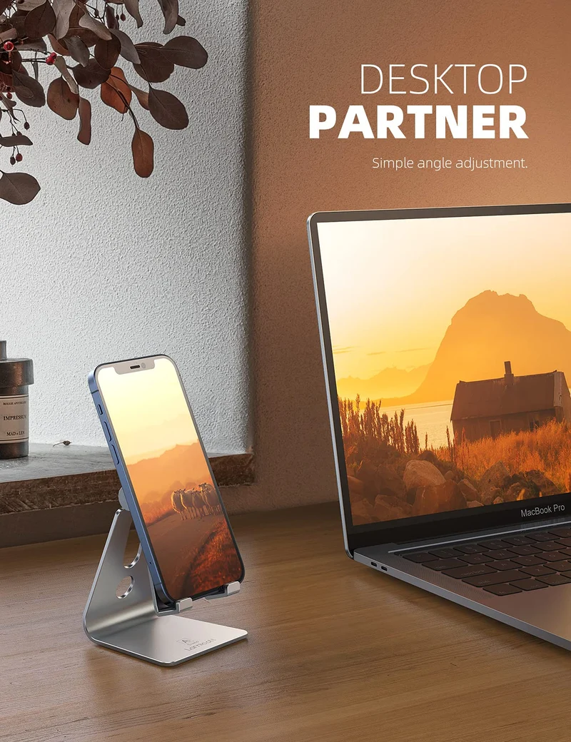Lamicall Support Téléphone, Multi Position Dock Téléphone - Support Dock pour iPhone 16 Pro Max Plus, 15/14/13/12 Pro Max Plus Mini SE XS Max XR X 8 7, Huawei, Samsung, Autres Smartphones -Argenté