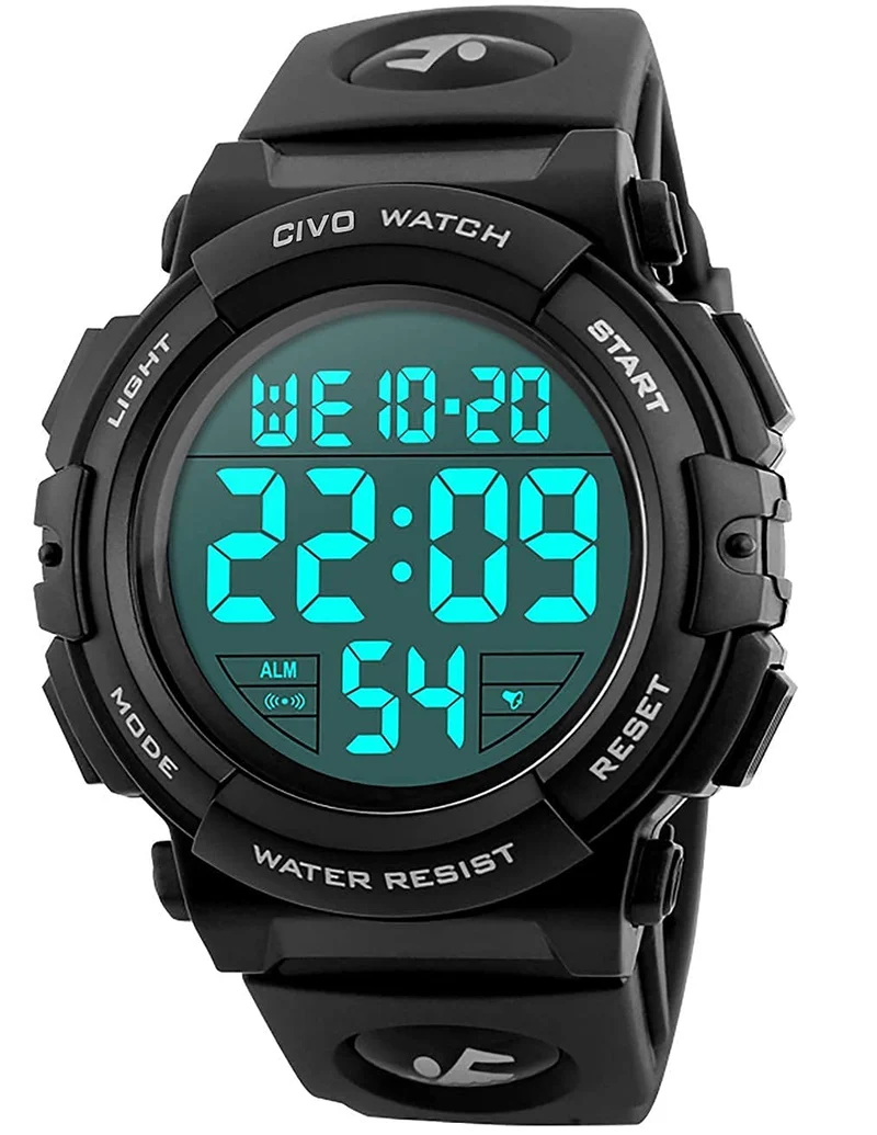 CIVO Montre Homme Sport Militaire étanche Montre Digitale Chronomètre Alarme Lumière LED Montres Bracelet Hommes Numerique Mode Grand Cadran Noir