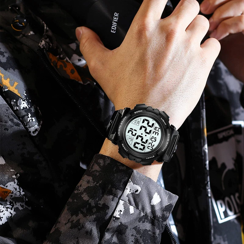 CIVO Montre Homme Sport Militaire étanche Montre Digitale Chronomètre Alarme Lumière LED Montres Bracelet Hommes Numerique Mode Grand Cadran Noir