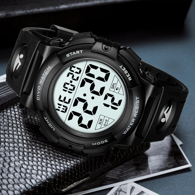 CIVO Montre Homme Sport Militaire étanche Montre Digitale Chronomètre Alarme Lumière LED Montres Bracelet Hommes Numerique Mode Grand Cadran Noir