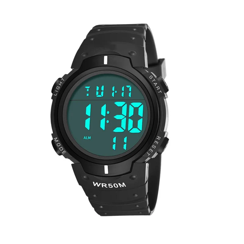 sevennine Mens Digital Sports Montre à écran LED Grand visage Montres militaires pour hommes étanche décontracté chronomètre lumineux, vert