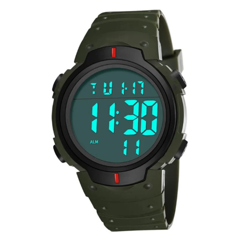 sevennine Mens Digital Sports Montre à écran LED Grand visage Montres militaires pour hommes étanche décontracté chronomètre lumineux, vert