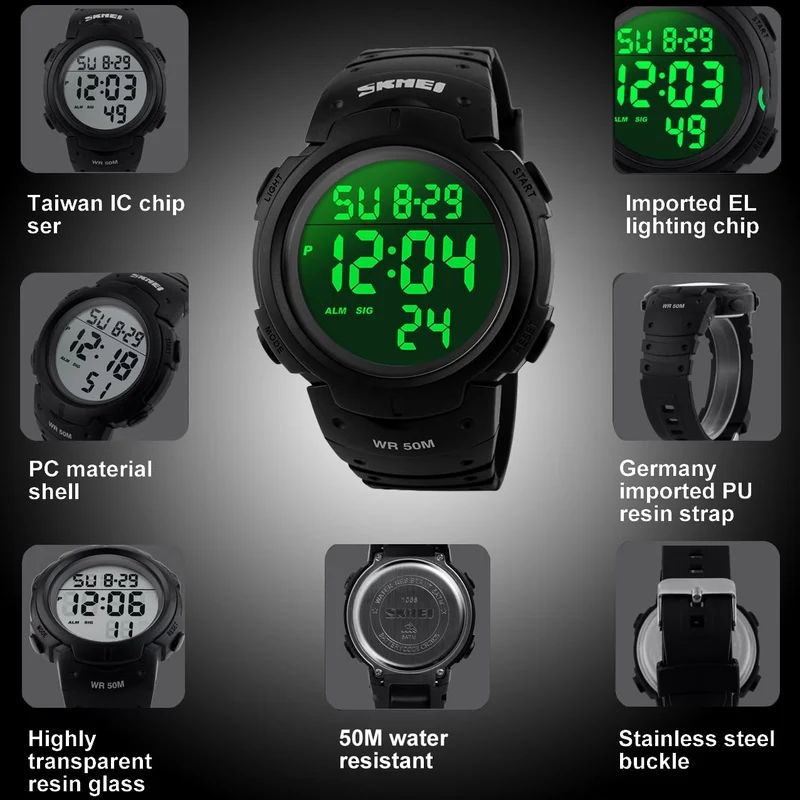 VDSOW Montre de Sport étanche avec Alarme/Chronomètre, Large Poignet Militaire avec rétro-éclairage LED pour Homme