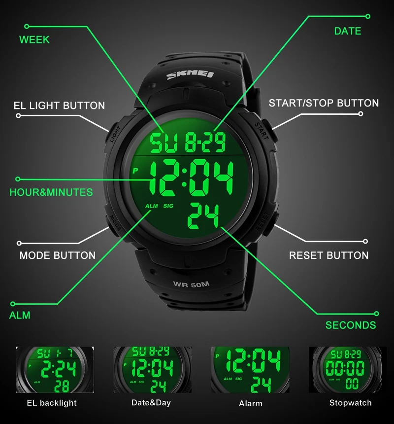 VDSOW Montre de Sport étanche avec Alarme/Chronomètre, Large Poignet Militaire avec rétro-éclairage LED pour Homme