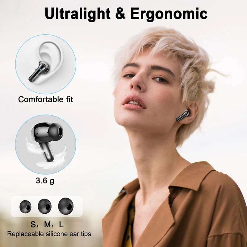 Ecouteurs Bluetooth sans Fil, Écouteurs Bluetooth 5.4 avec Hi-FI Son Stéréo, 36H Écouteurs sans Fil avec 4 ENC Mic, Casque Bluetooth avec Écran LED, IPX7 Étanche Oreillette Bluetooth pour iOS/Android