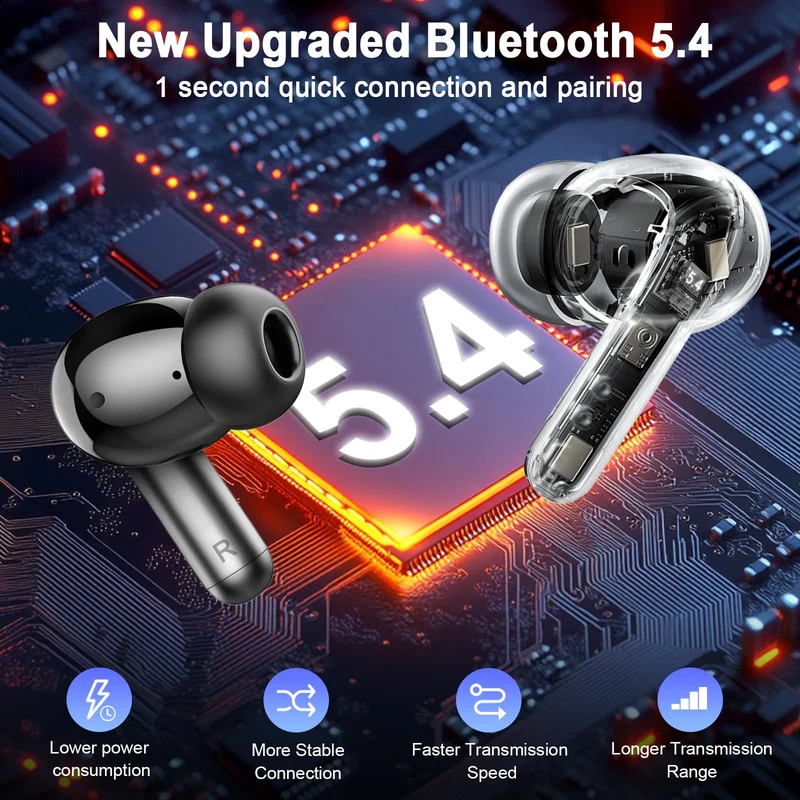 Ecouteurs Bluetooth sans Fil, Écouteurs Bluetooth 5.4 avec Hi-FI Son Stéréo, 36H Écouteurs sans Fil avec 4 ENC Mic, Casque Bluetooth avec Écran LED, IPX7 Étanche Oreillette Bluetooth pour iOS/Android