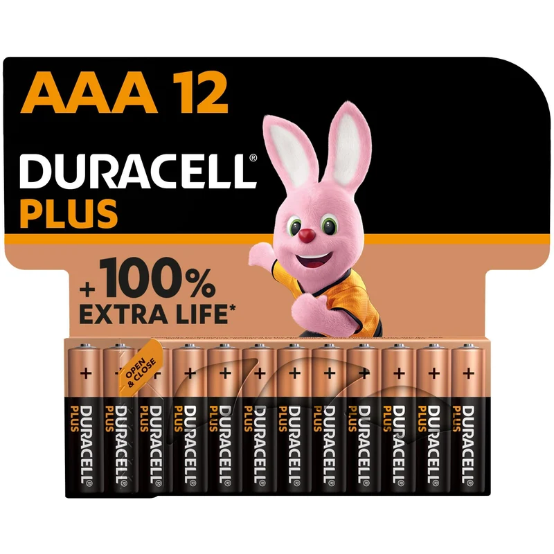 Duracell Plus Piles AAA (lot de 12) - Alcalines 1,5V - Jusqu’à 100% plus longtemps - Idéales pour les appareils du quotidien - Emballage 0% plastique - Conservation 10 ans - LR03 MN2400