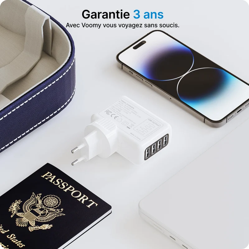 VOOMY Adaptateur Universel de Voyage, Adaptateur Prise Universelle pour 170+ Pays, Adaptateur de Voyage Interchangeable avec 4 USB, Adapteur Voyage pour USA UK Australie Japon Chine