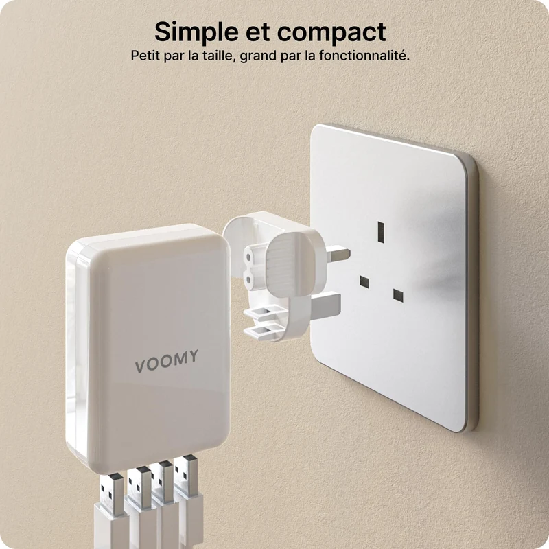 VOOMY Adaptateur Universel de Voyage, Adaptateur Prise Universelle pour 170+ Pays, Adaptateur de Voyage Interchangeable avec 4 USB, Adapteur Voyage pour USA UK Australie Japon Chine