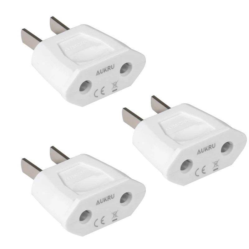 Aukru 3X Adaptateur de Voyage Prise France/Allemagne/Europe vers USA amérique/uS/Chine, Japon Canada, Mexique Blanc