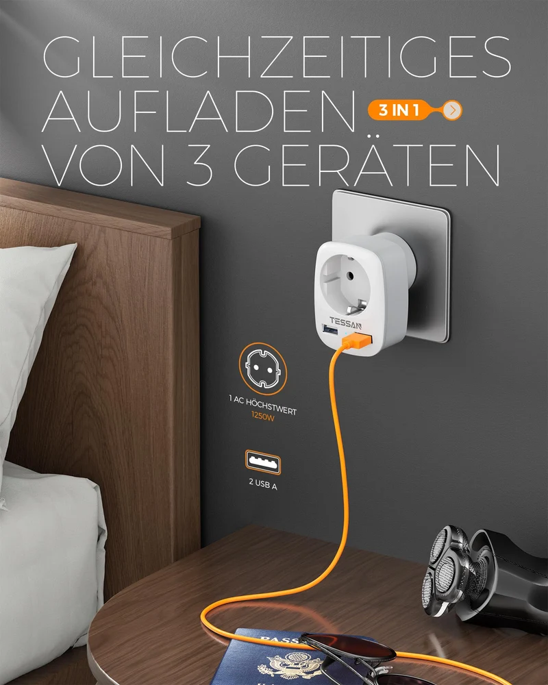 TESSAN Adaptateur Prise USA, Adaptateur France vers USA avec 2 USB, Adaptateur Prise Americaine, Adaptateur Voyage pour USA Canada Américaine Mexique Thailande Dominicaine, Adaptateur Type B