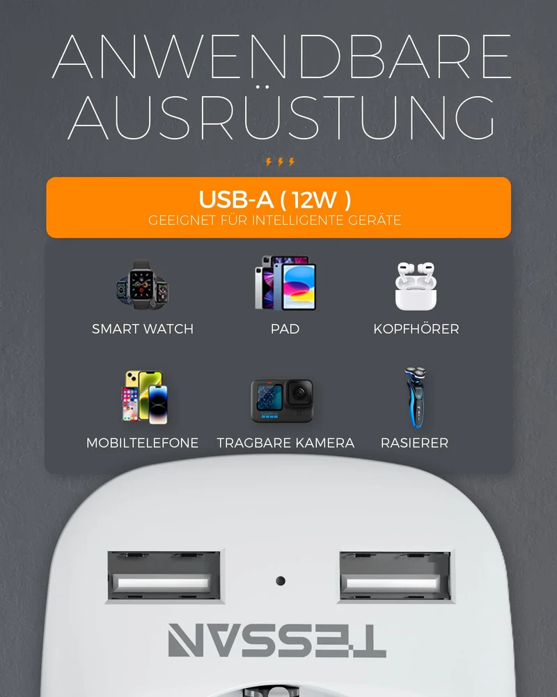 TESSAN Adaptateur Prise USA, Adaptateur France vers USA avec 2 USB, Adaptateur Prise Americaine, Adaptateur Voyage pour USA Canada Américaine Mexique Thailande Dominicaine, Adaptateur Type B