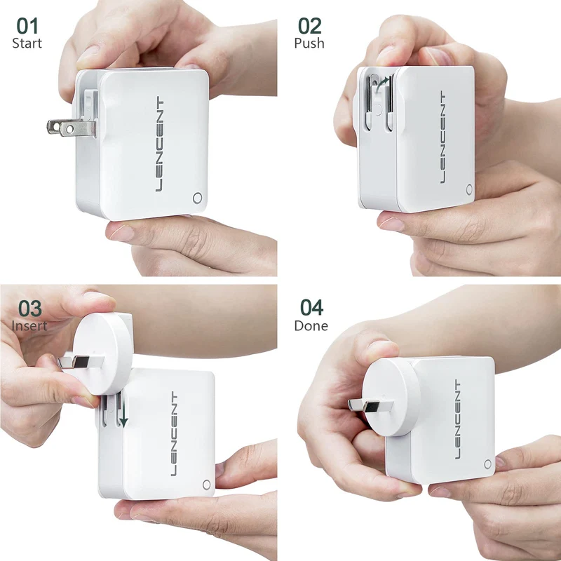 LENCENT Chargeur USB Multiple, 4 Ports USB Secteur Internationale, 5V/4.4A Adaptateur Prise Anglaise/Europe/Americaine/Australie avec Technologie Smart IC pour Téléphones Portables Tablettes PC