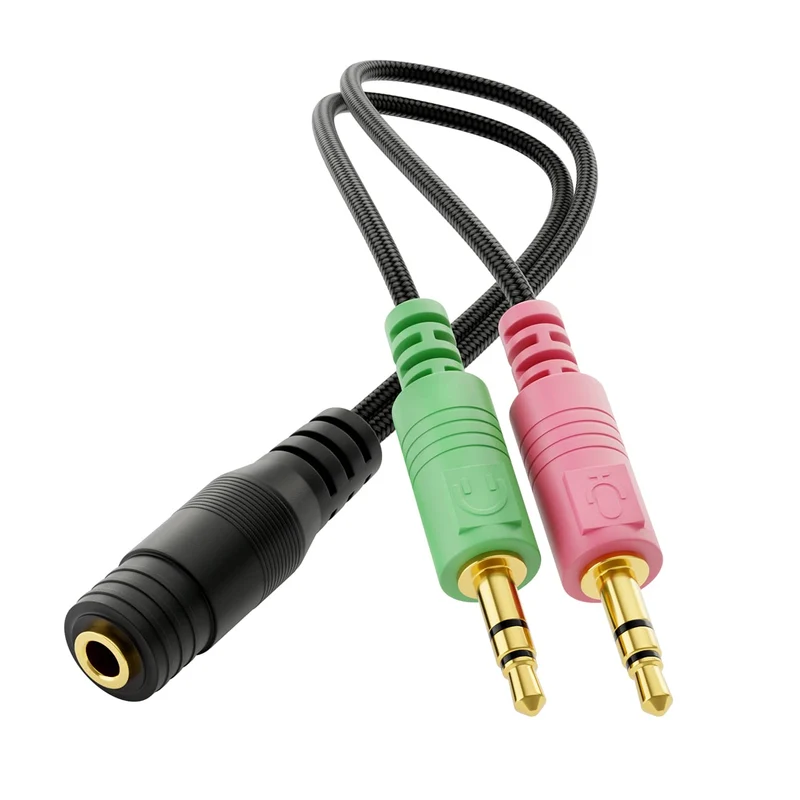 deleyCON Casque PC Ordinateur Portable Adaptateur en Y pour Jack Audio Câble Stéréo - 1x Prise Jack de 3,5 mm CTIA 4 Broches TRRS vers 2X Prise Jack de 3,5 mm