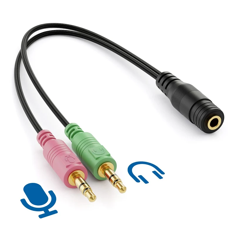 deleyCON Casque PC Ordinateur Portable Adaptateur en Y pour Jack Audio Câble Stéréo - 1x Prise Jack de 3,5 mm CTIA 4 Broches TRRS vers 2X Prise Jack de 3,5 mm