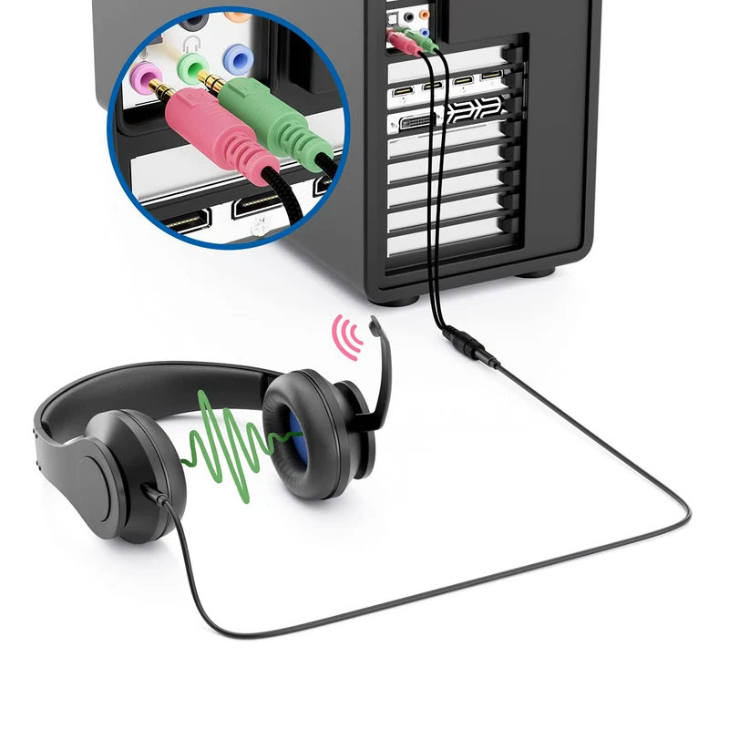 deleyCON Casque PC Ordinateur Portable Adaptateur en Y pour Jack Audio Câble Stéréo - 1x Prise Jack de 3,5 mm CTIA 4 Broches TRRS vers 2X Prise Jack de 3,5 mm