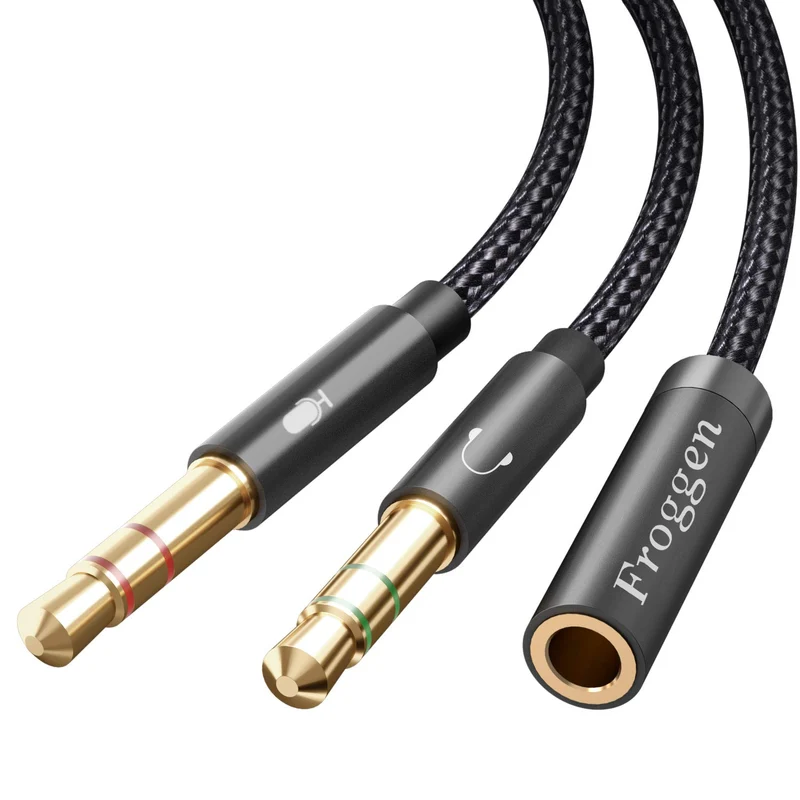 Froggen Adaptateur Jack Audio Stéréo en Nylon Tressé Splitter Adaptateur Y Jack Micro Audio Câble 3.5mm Câble Adaptateur Jack Stéréo Audio Mâle vers Femelle pour PC,PS4,Xbox One,Ordinateur (35cm)
