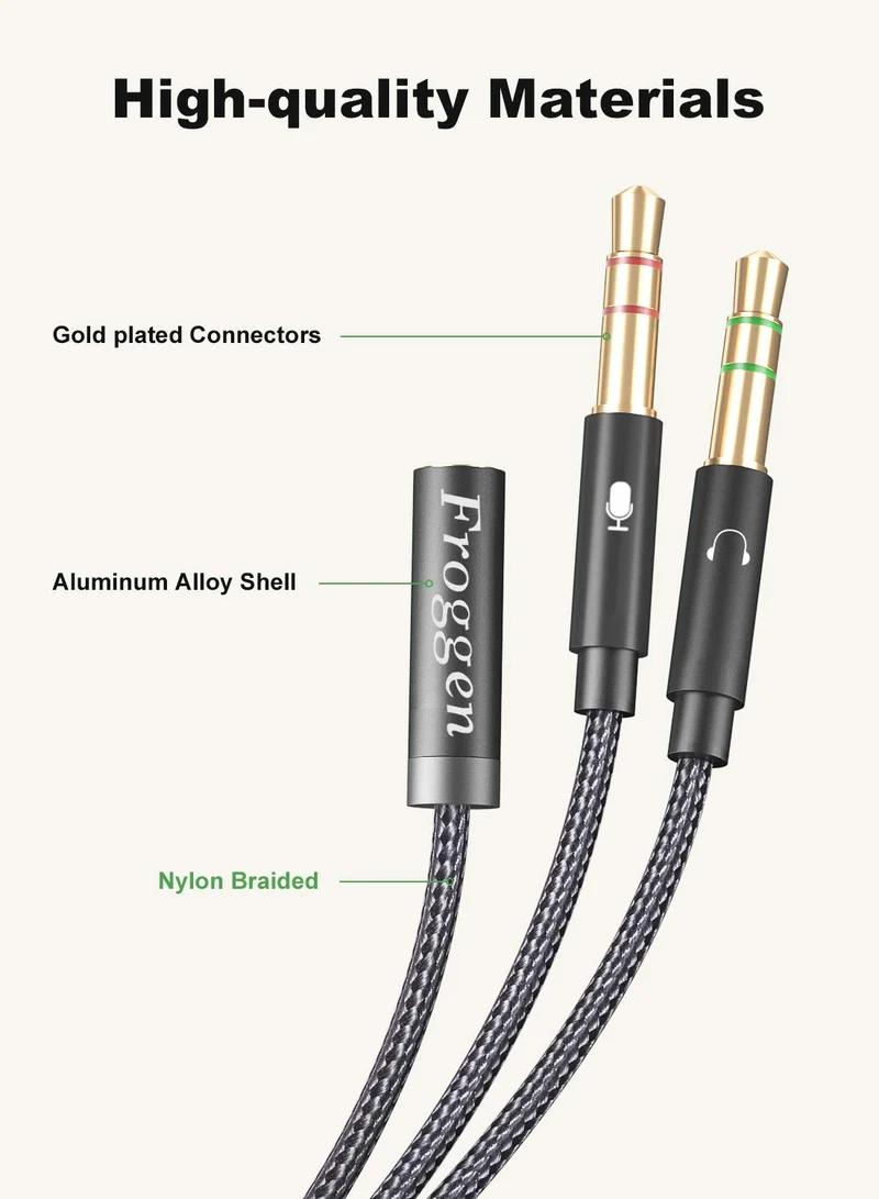 Froggen Adaptateur Jack Audio Stéréo en Nylon Tressé Splitter Adaptateur Y Jack Micro Audio Câble 3.5mm Câble Adaptateur Jack Stéréo Audio Mâle vers Femelle pour PC,PS4,Xbox One,Ordinateur (35cm)