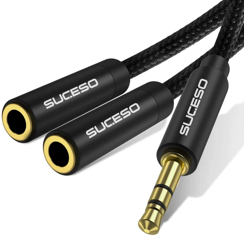 SUCESO Splitter Audio Jack Double Jack 3.5mm Mâle vers 2 Femelle Câble Audio Splitter Stéréo Compatible pour Casques Audio, Enceintes, Smartphones,Tablettes,Lecteurs,PS4,MP3,Phone, Samsung- 35cm(Noir)