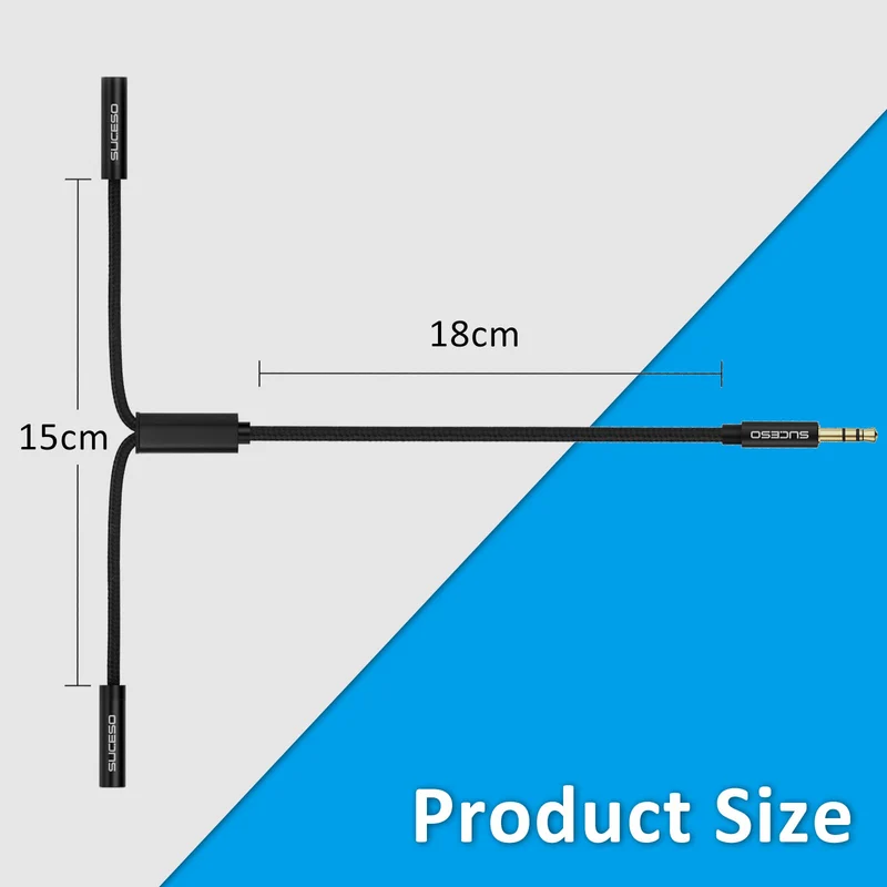SUCESO Splitter Audio Jack Double Jack 3.5mm Mâle vers 2 Femelle Câble Audio Splitter Stéréo Compatible pour Casques Audio, Enceintes, Smartphones,Tablettes,Lecteurs,PS4,MP3,Phone, Samsung- 35cm(Noir)