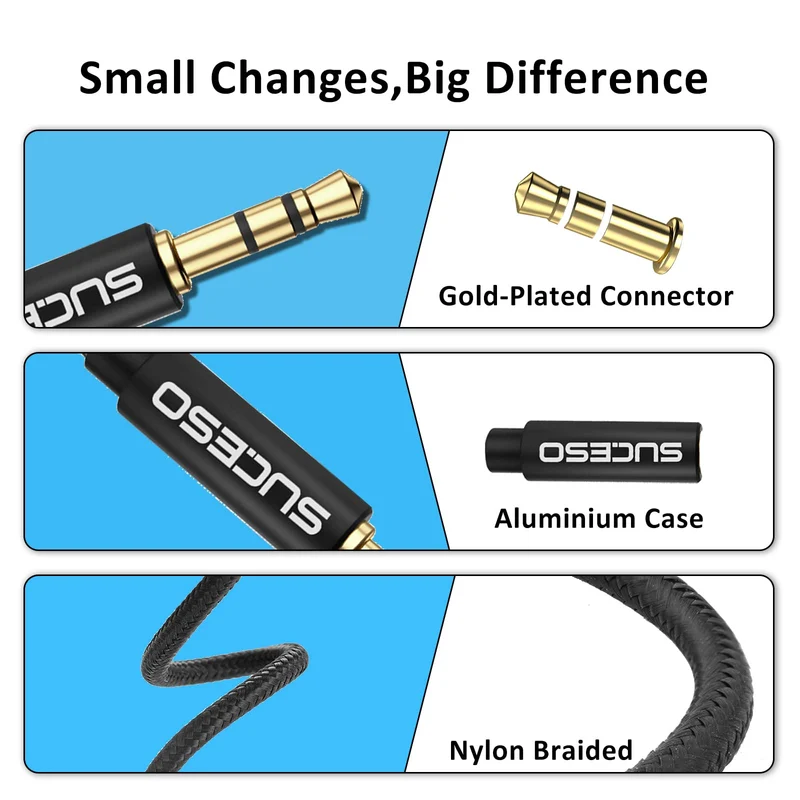 SUCESO Splitter Audio Jack Double Jack 3.5mm Mâle vers 2 Femelle Câble Audio Splitter Stéréo Compatible pour Casques Audio, Enceintes, Smartphones,Tablettes,Lecteurs,PS4,MP3,Phone, Samsung- 35cm(Noir)