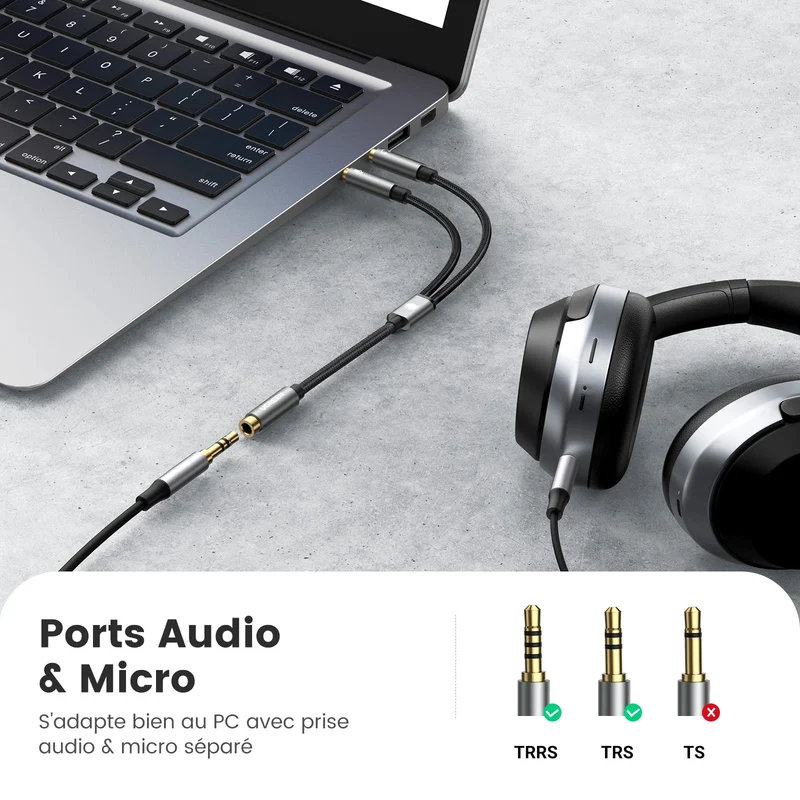 UGREEN Adaptateur Jack Audio Stéréo 3.5mm Adaptateur Micro Casque Femelle vers 2 Mâle Câble Splitter Y Jack Audio Compatible avec Ordinateur PC Haut Parleur Enceinte 20cm