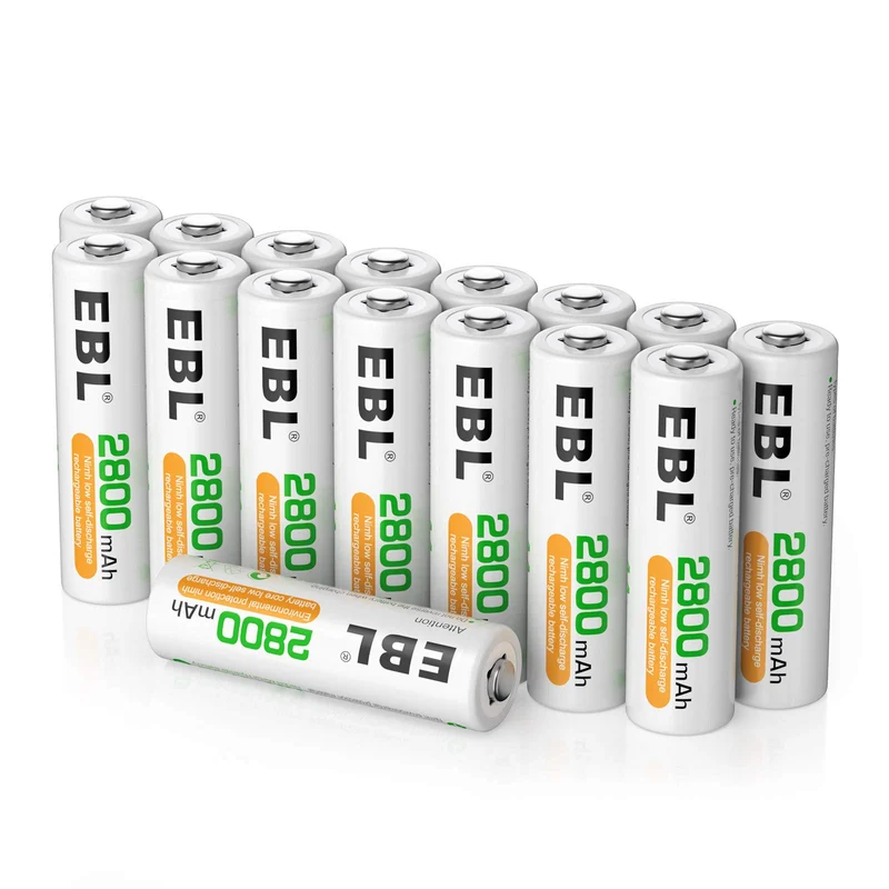 EBL 16PCS Piles AA Rechargeables 2800mAh 1,2V Ni-MH, AA/HR6 Piles Rechargeables Haute Performance et Longue Durée avec Boîte de Stockage