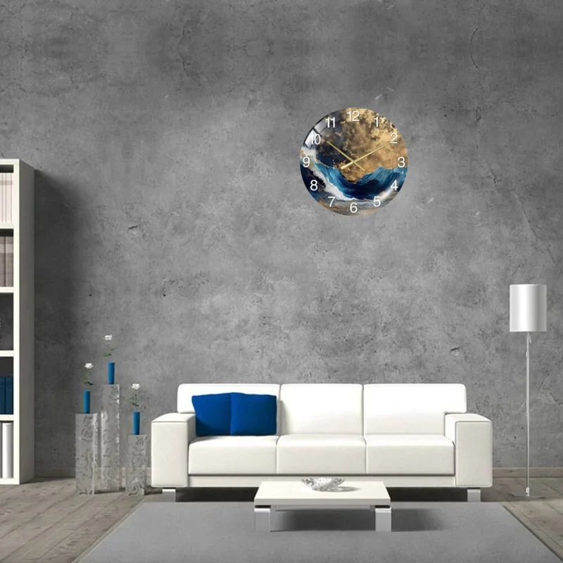 Horloge murale moderne en verre avec design en marbre