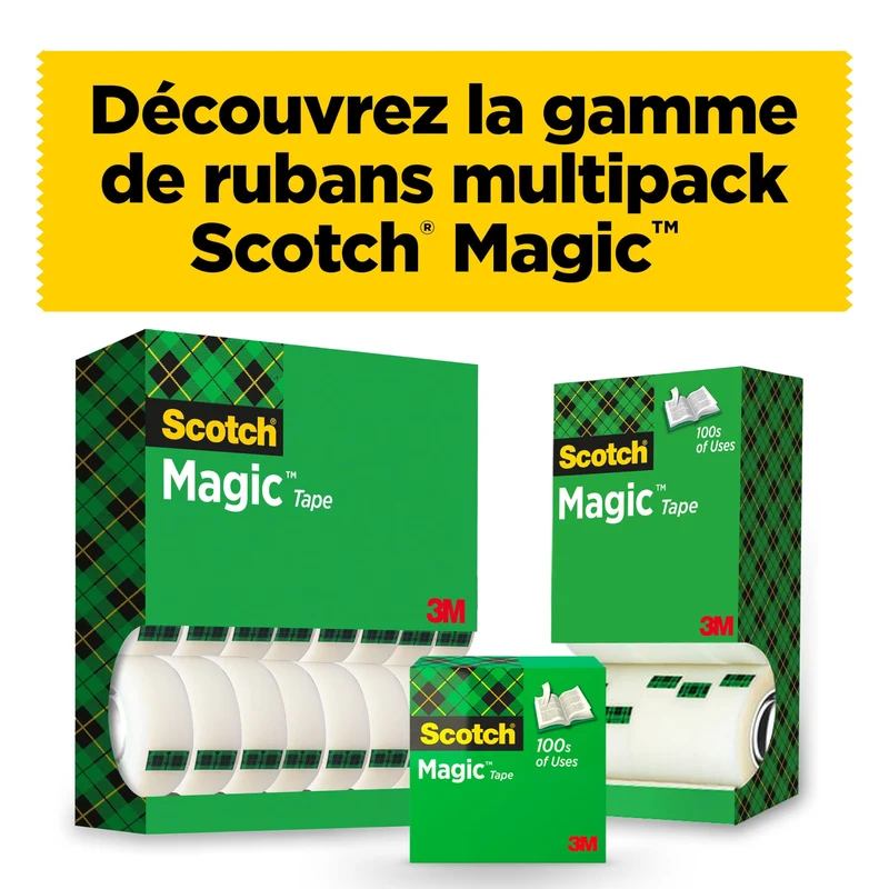Scotch Ruban Magic - 2 Rouleaux, 19 mm x 7,5 m - Idéal pour le Bureau et l'École