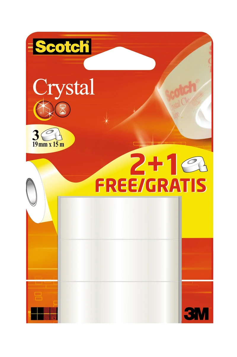 Scotch 6-1915P3 - Nastro adesivo, 3 rotoli, trasparenti Crystal, 19 mm x 15 m, 3 Pezzi